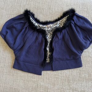 Vintage Retro 50s Style Women's Purple Bolero Sweater w/LeopardLining FurCollar